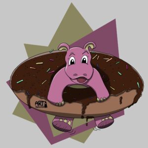 Mini-Nilpferd hängt in einem Donut