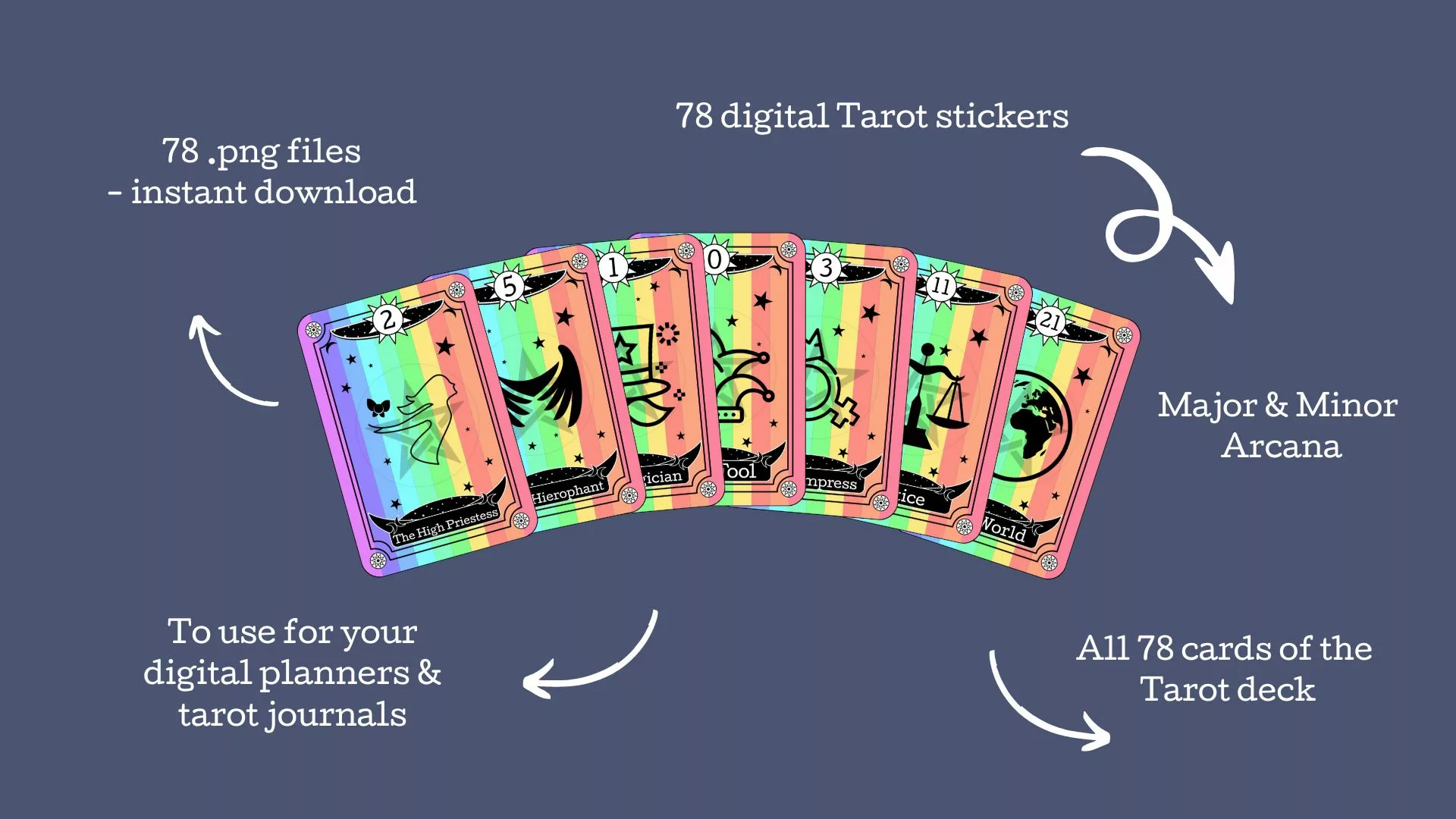 Free Rainbow Tarot Card Stickers
